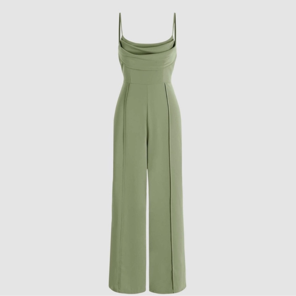 Cider Olive Green Wide-Leg Jumpsuit